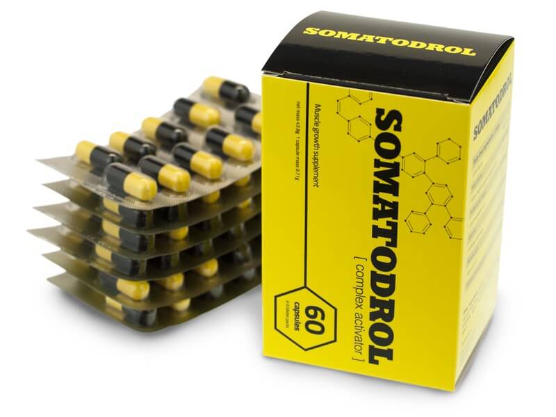 Boîte et gélules de Somatodrol pour la musculation